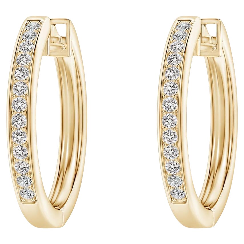Créoles en or jaune 14 carats avec diamants naturels 0,2 carat de couleur I-J Clarté I1-I2