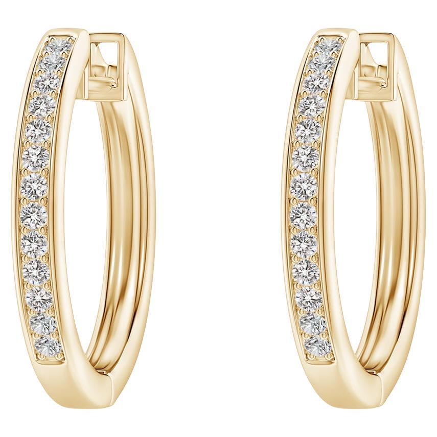 Natural Diamond Hoop Earrings in 14K Yellow Gold 0.2cttw Color-I-J Clarity-I1-I2 For Sale