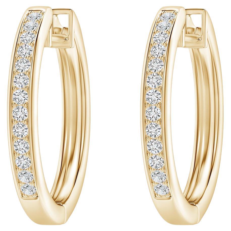 Natural Diamond Hoop Earrings in 14K Yellow Gold (0.33cttw Color-H Clarity-SI2) For Sale