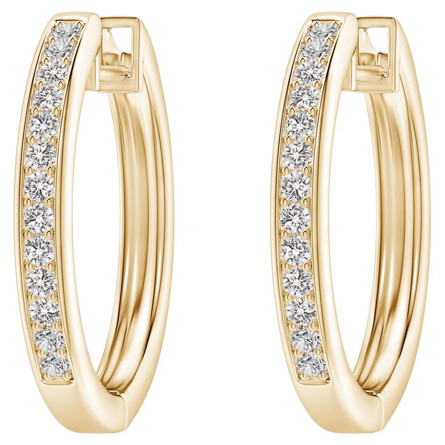 Natural Diamond Hoop Earrings in 14K Yellow Gold 0.33cttw Color-I-J Clarity-I1I2 For Sale