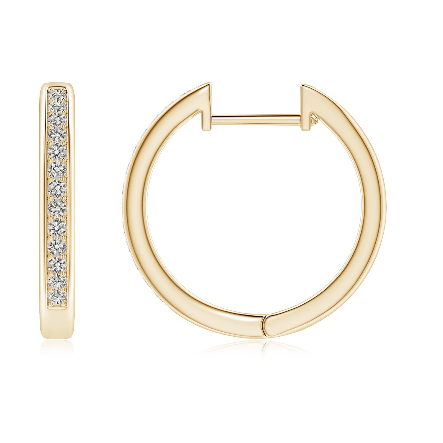 Round Cut Natural Diamond Hoop Earrings in 14K Yellow Gold (0.33cttw  Color-K  Clarity-I3) For Sale