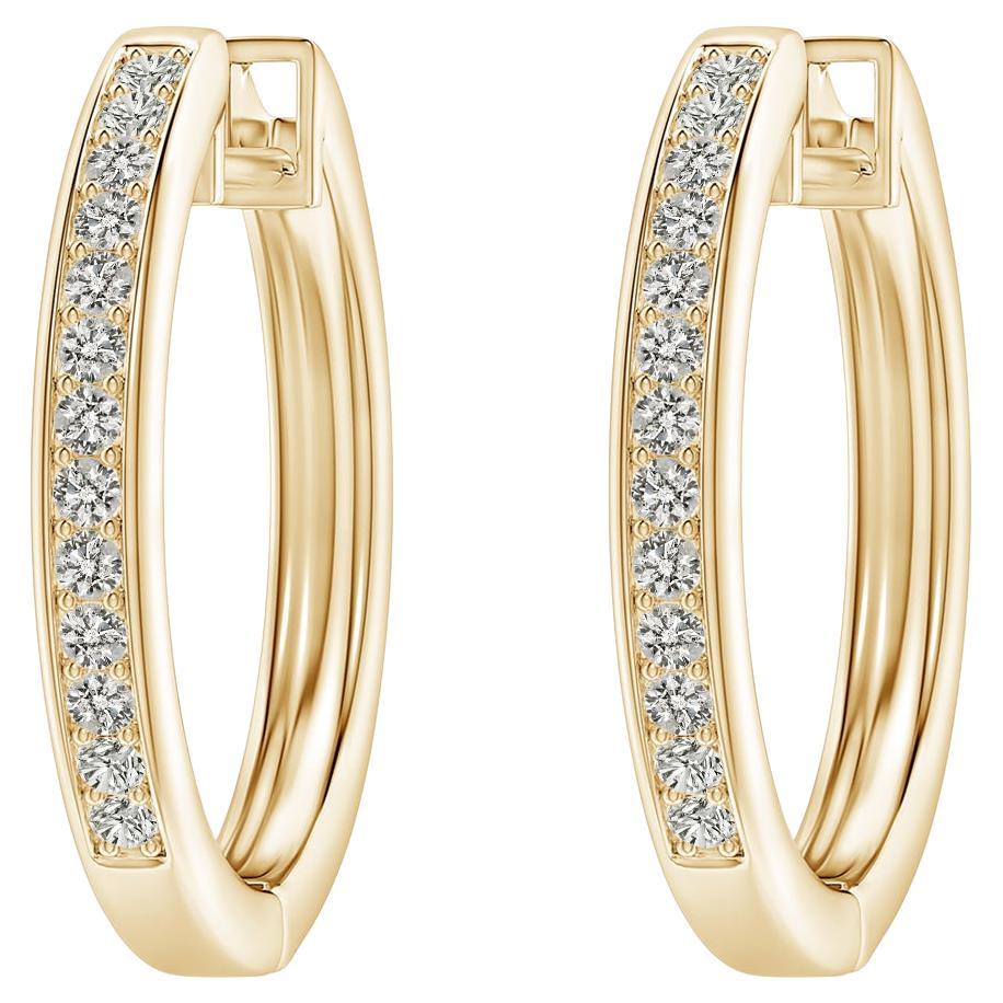 Natural Diamond Hoop Earrings in 14K Yellow Gold (0.33cttw  Color-K  Clarity-I3) For Sale