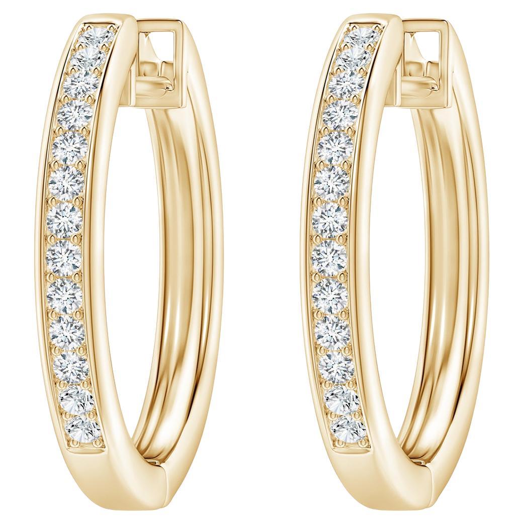 Natural Diamond Hoop Earrings in 14K Yellow Gold (0.5cttw Color-G Clarity-VS2) For Sale