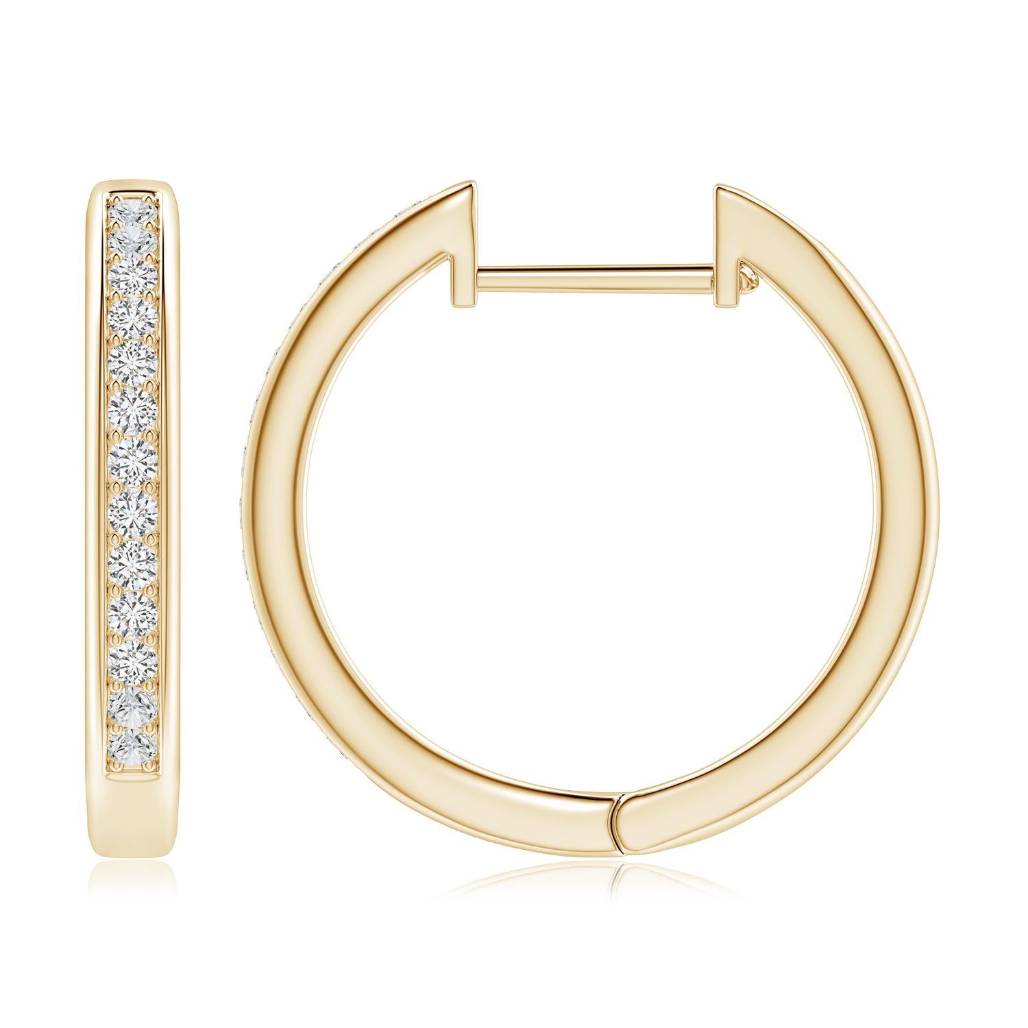 Round Cut Natural Diamond Hoop Earrings in 14K Yellow Gold (0.5cttw  Color-H  Clarity-SI2) For Sale