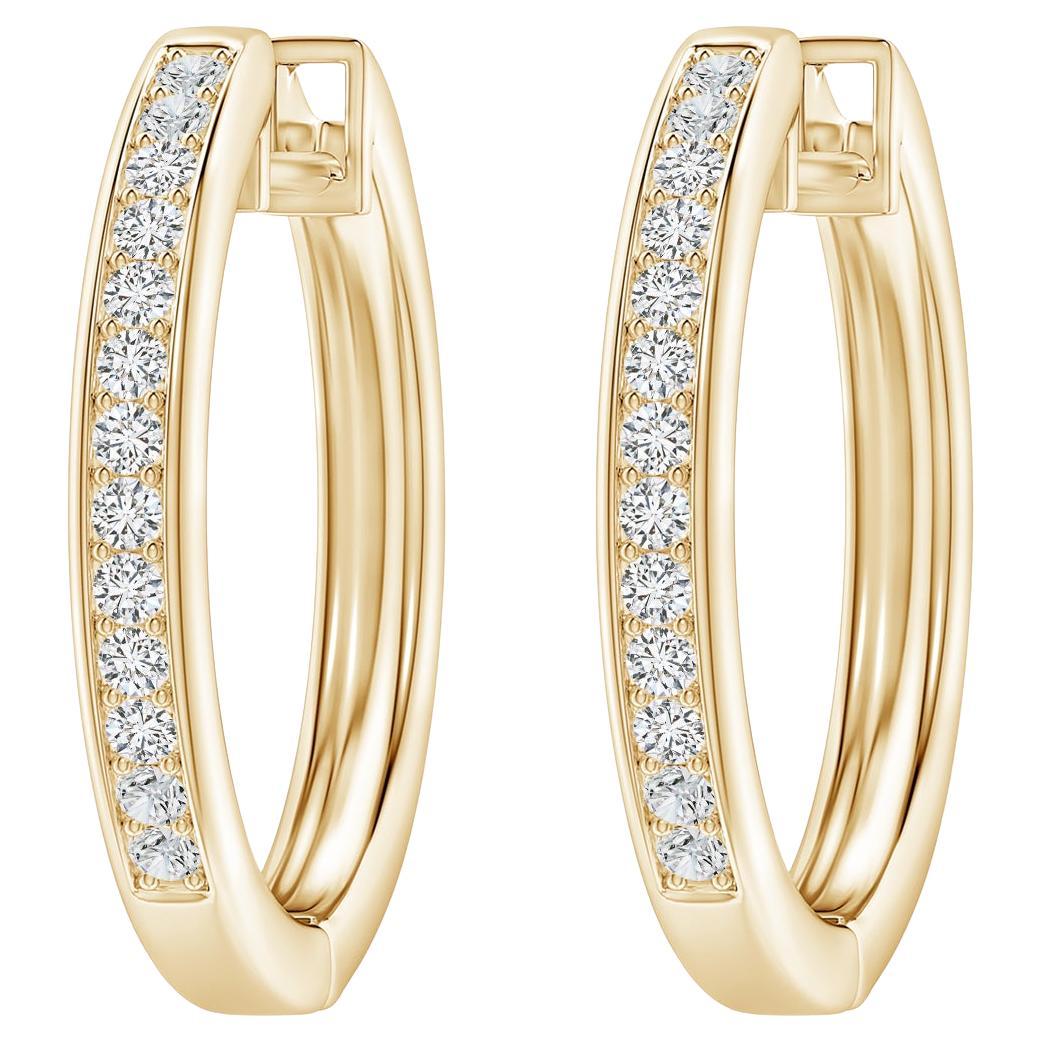 Natural Diamond Hoop Earrings in 14K Yellow Gold (0.5cttw  Color-H  Clarity-SI2) For Sale
