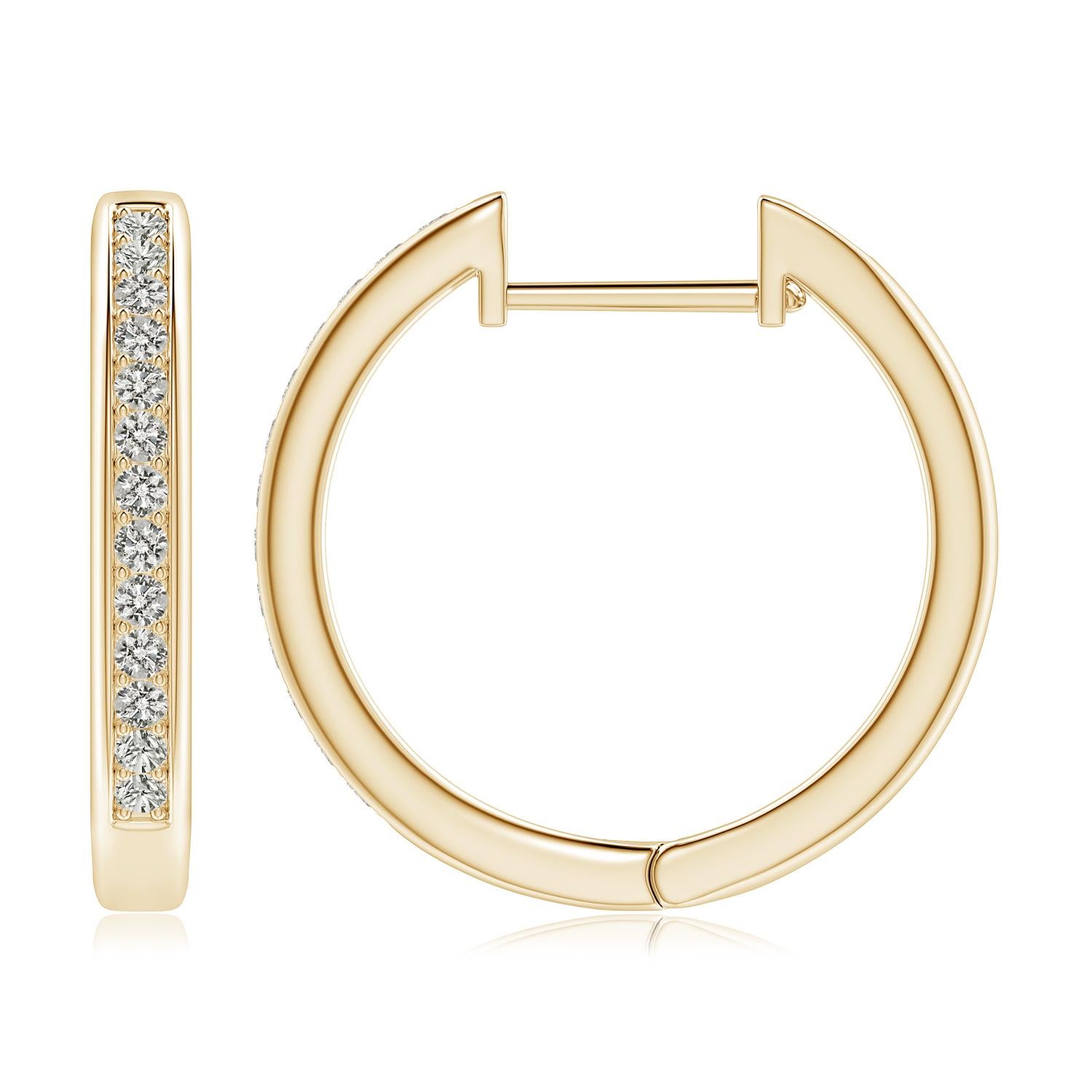Round Cut Natural Diamond Hoop Earrings in 14K Yellow Gold (0.5cttw  Color-K  Clarity-I3) For Sale