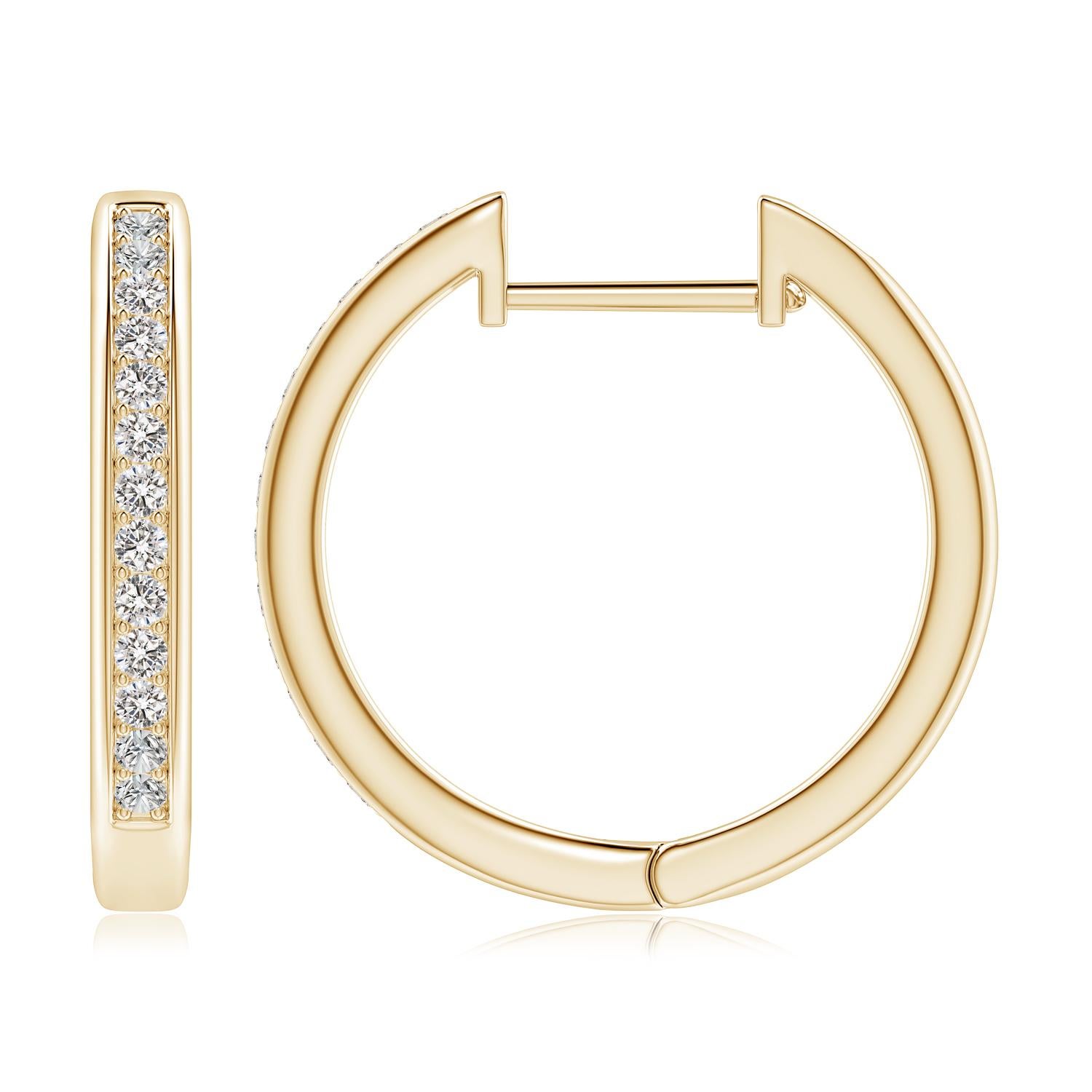 Modern Natural Diamond Hoop Earrings in 14K Yellow Gold(0.5cttw Color-I-J Clarity-I1I2) For Sale