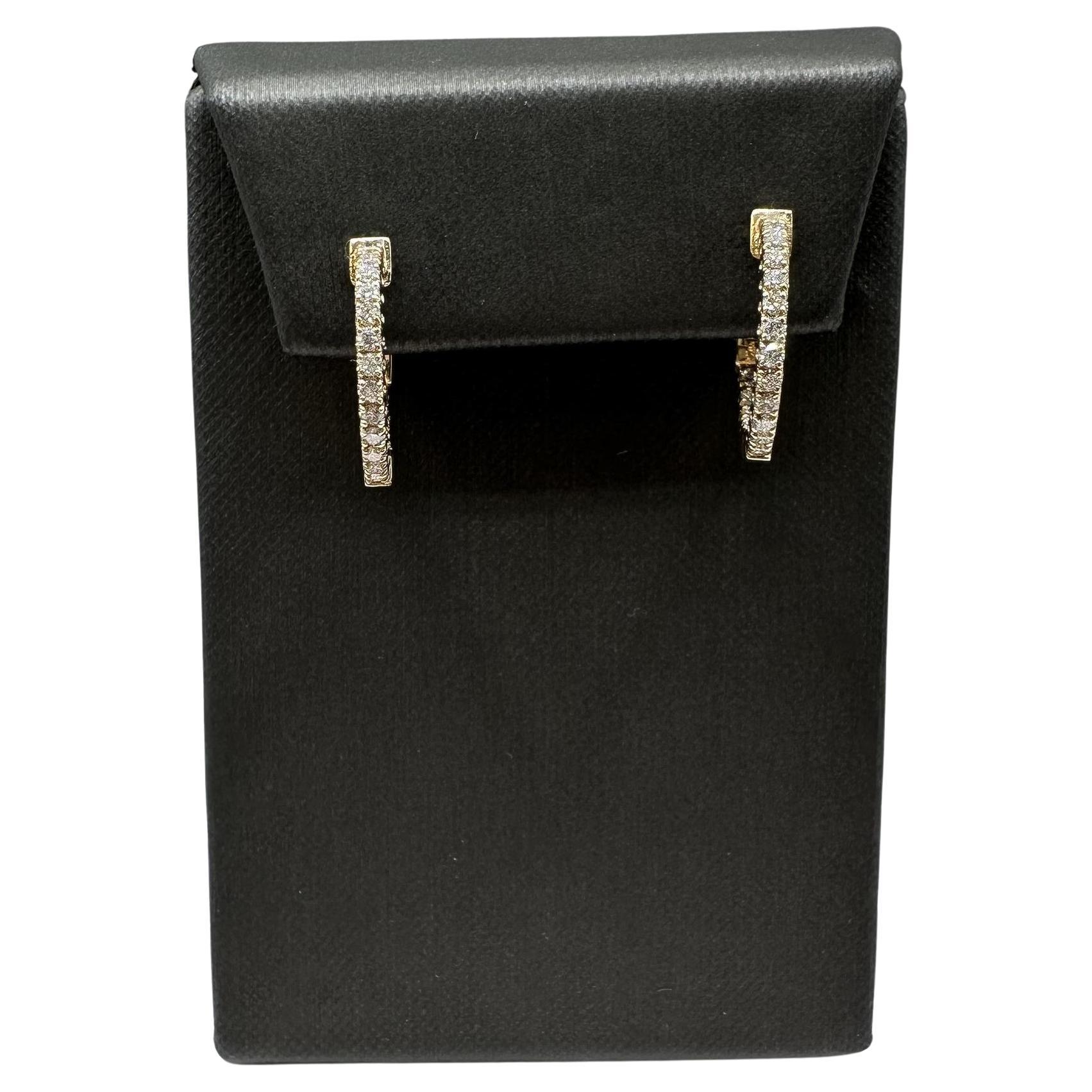 Créoles en or jaune 14kt et diamant naturel - 0.70ctw, 0.75in, New