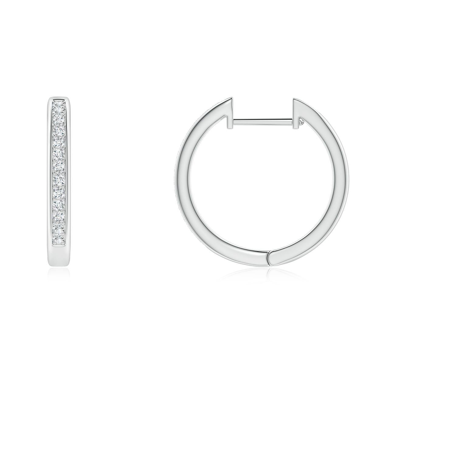 Round Cut Natural Diamond Hoop Earrings in Platinum (0.07cttw Color-G Clarity-VS2) For Sale