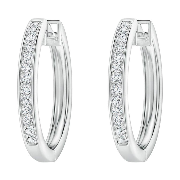 Pendientes de aro de diamante natural en platino (0,07 ctw Color-G Claridad-VS2)