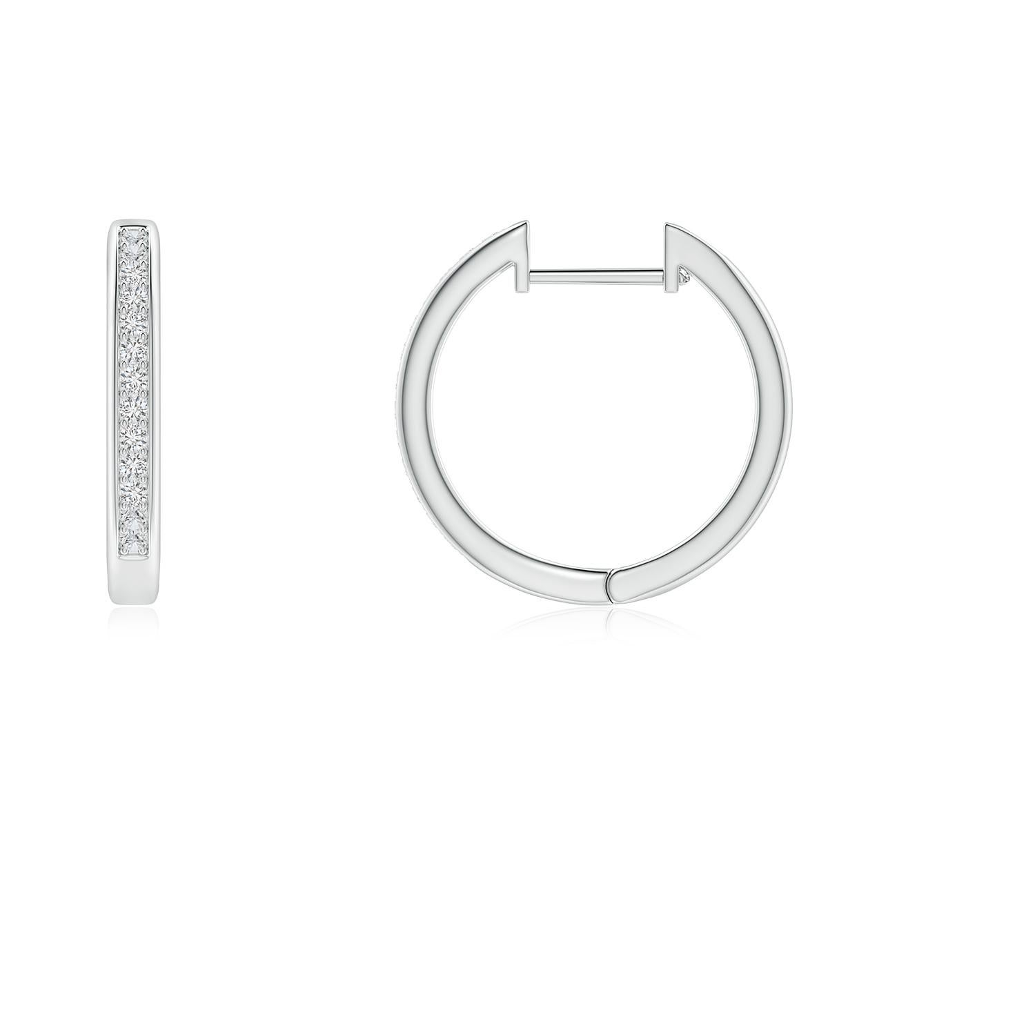 Round Cut Natural Diamond Hoop Earrings in Platinum (0.07cttw Color-H Clarity-SI2) For Sale
