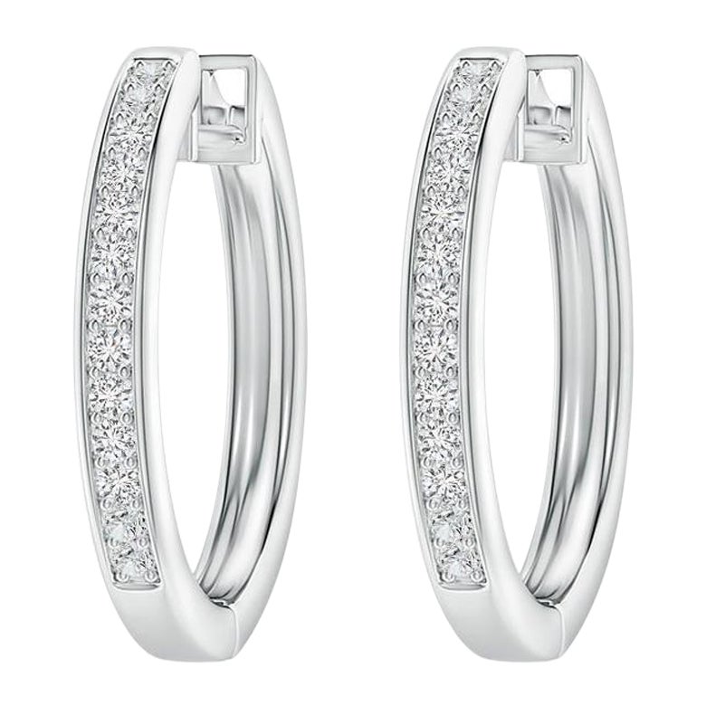 Pendientes de aro de diamante natural en platino (0,07 ctw Color-H Claridad-SI2)