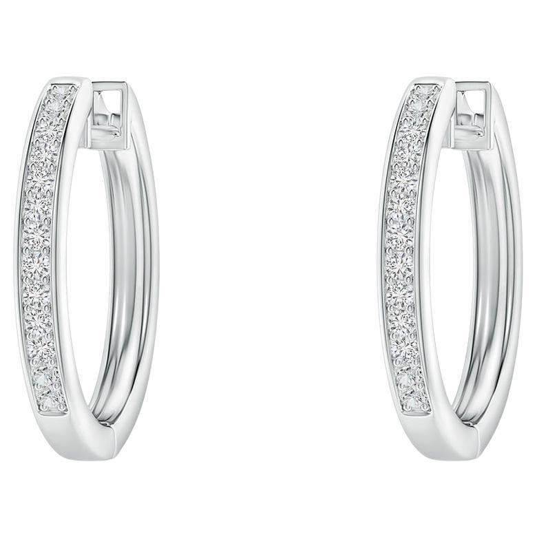 Natural Diamond Hoop Earrings in Platinum (0.07cttw Color-H Clarity-SI2) For Sale