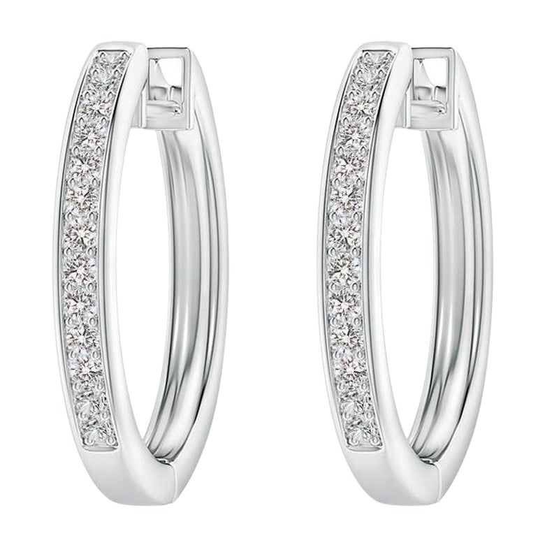 Pendientes de aro de diamante natural en platino (0,07 ctw Color-I-J Claridad-I1-I2) en venta