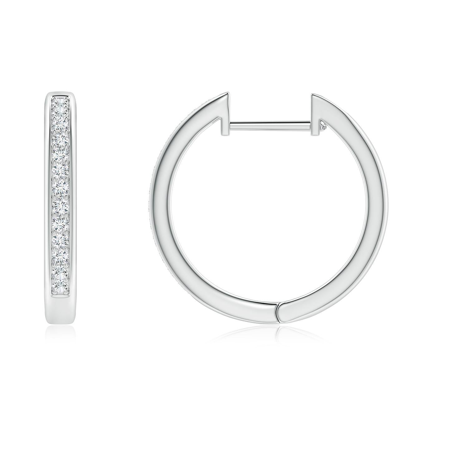 Round Cut Natural Diamond Hoop Earrings in Platinum (0.2cttw Color-G Clarity-VS2) For Sale