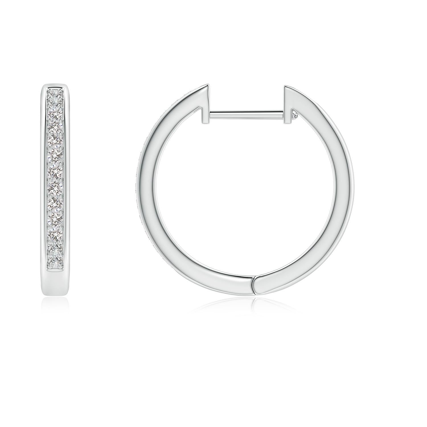 Round Cut Natural Diamond Hoop Earrings in Platinum (0.2cttw Color-I-J Clarity-I1-I2) For Sale