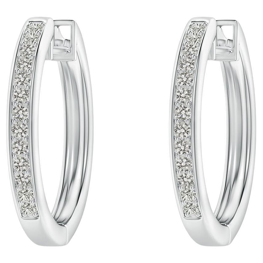 Natural Diamond Hoop Earrings in Platinum (0.2cttw Color-K Clarity-I3) For Sale