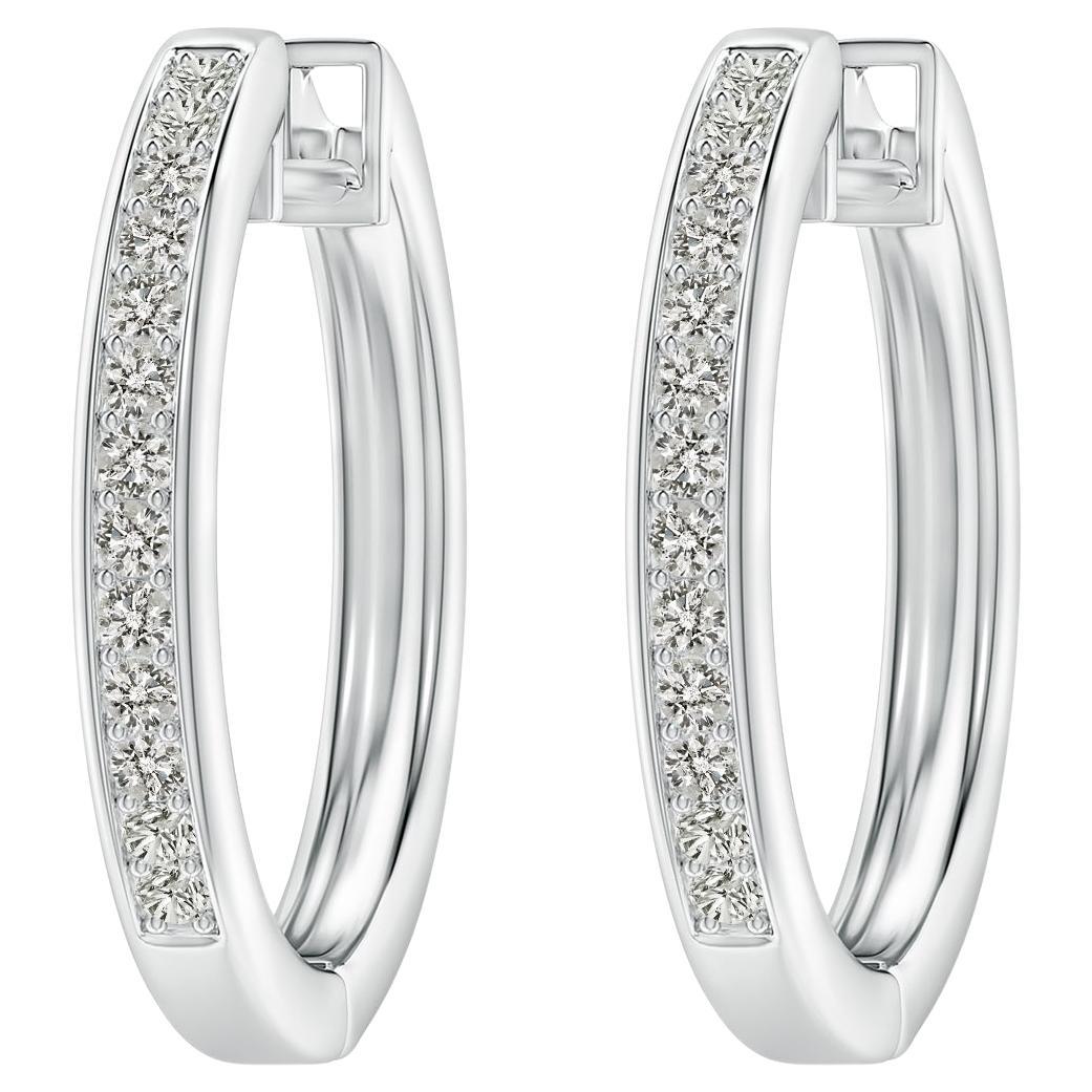Natural Diamond Hoop Earrings in Platinum (0.5cttw Color-K Clarity-I3) For Sale