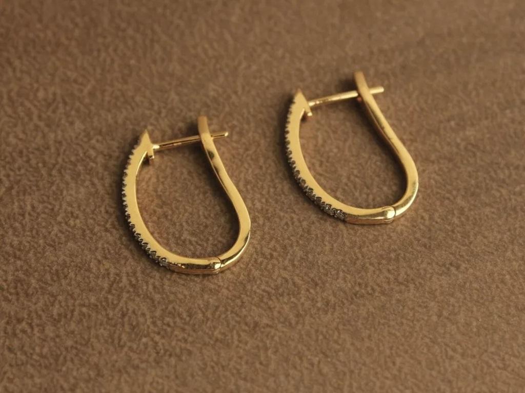 Taille ronde Boucles d'oreilles créoles en or massif 14 carats avec diamants naturels, 1 pièce, prix non paire en vente