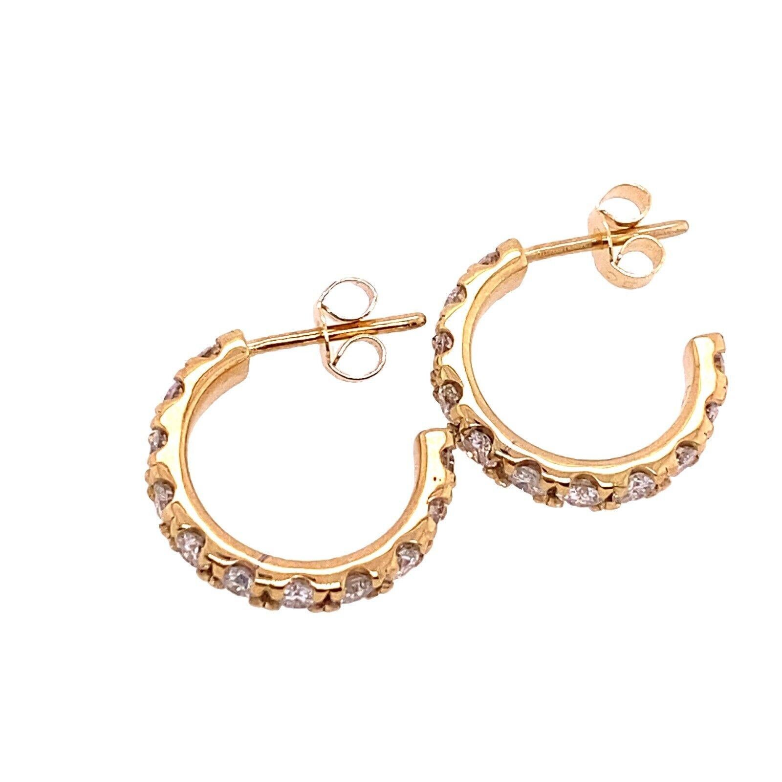 Round Cut Natural Diamond Hoop Earrings Set with 1.50ct of Diamonds in 14ct Yellow Gold For Sale