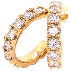 Créoles en or jaune 14 carats serties de 1,50 carat de diamants naturels