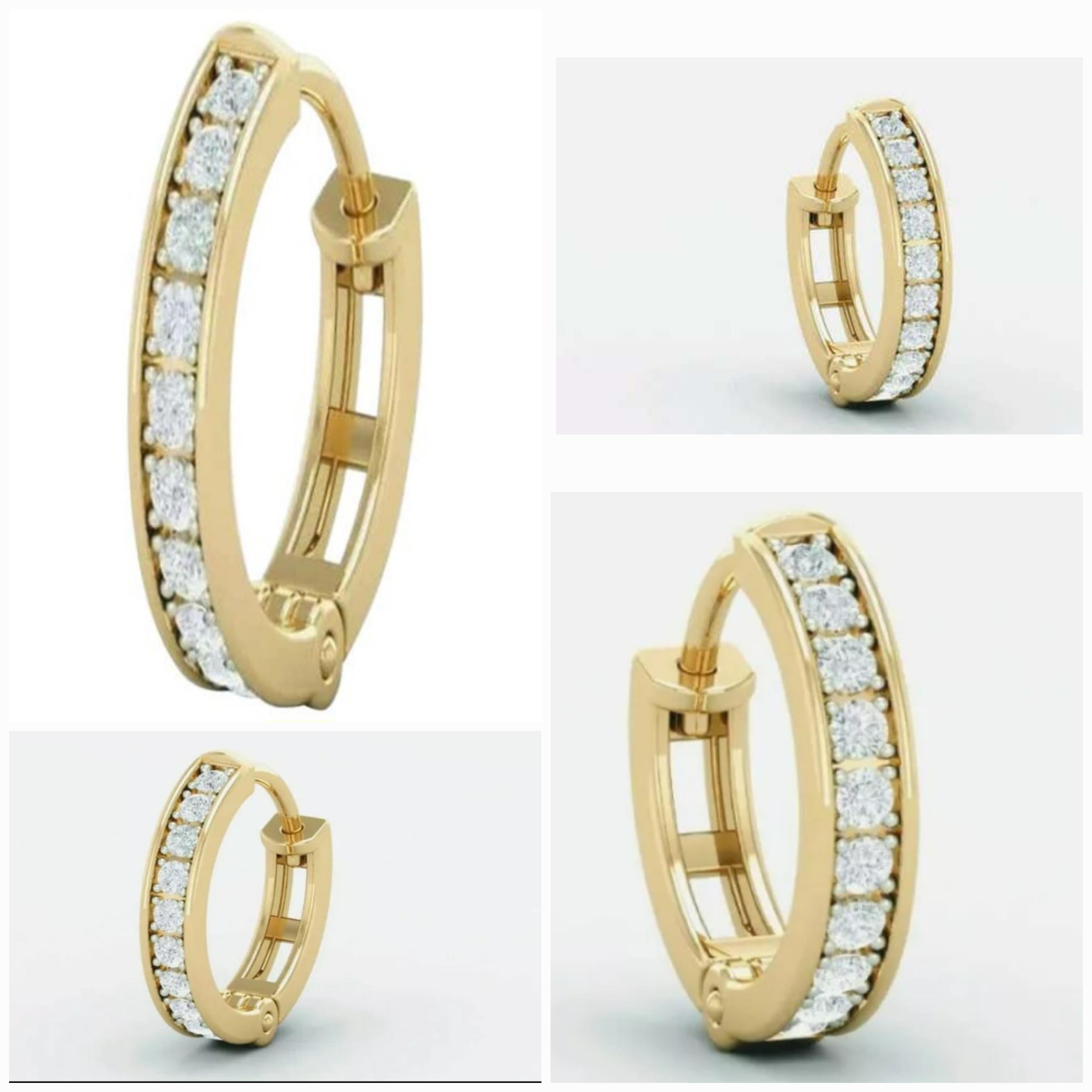 Round Cut Natural Diamond Hoop Nose Ring in 14k Solid Gold For Sale