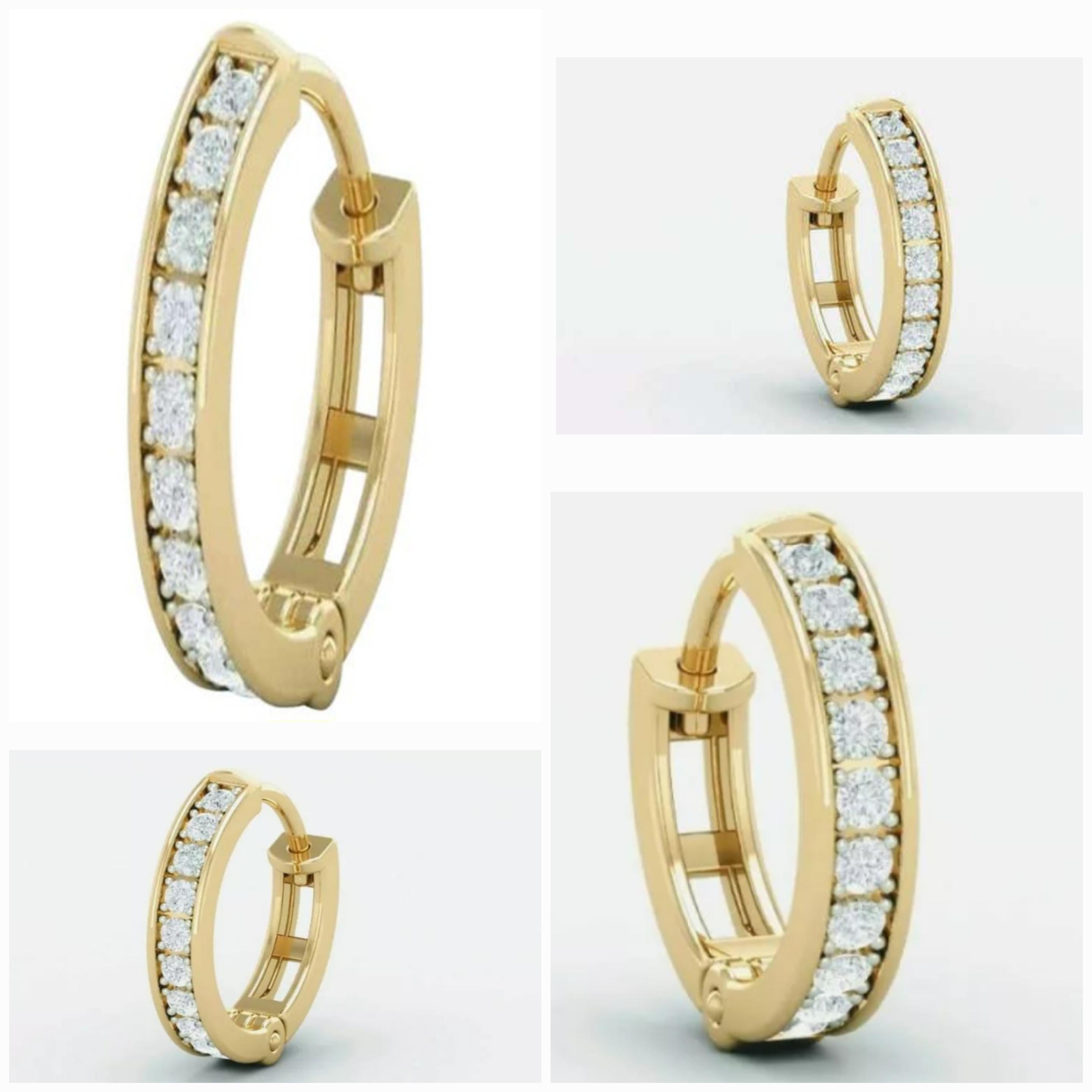 Natural Diamond Hoop Nose Ring in 14k Solid Gold In New Condition For Sale In Chicago, IL