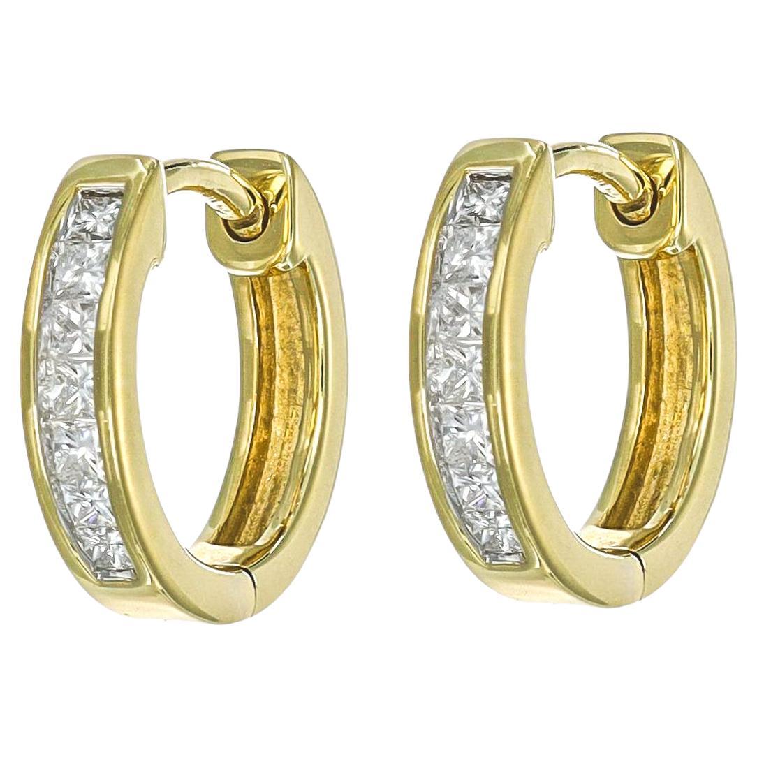 Princess Cut Natural Diamond Hoops 0.27 cts 18 Karat White Gold Hoop Huggie Earrings For Sale