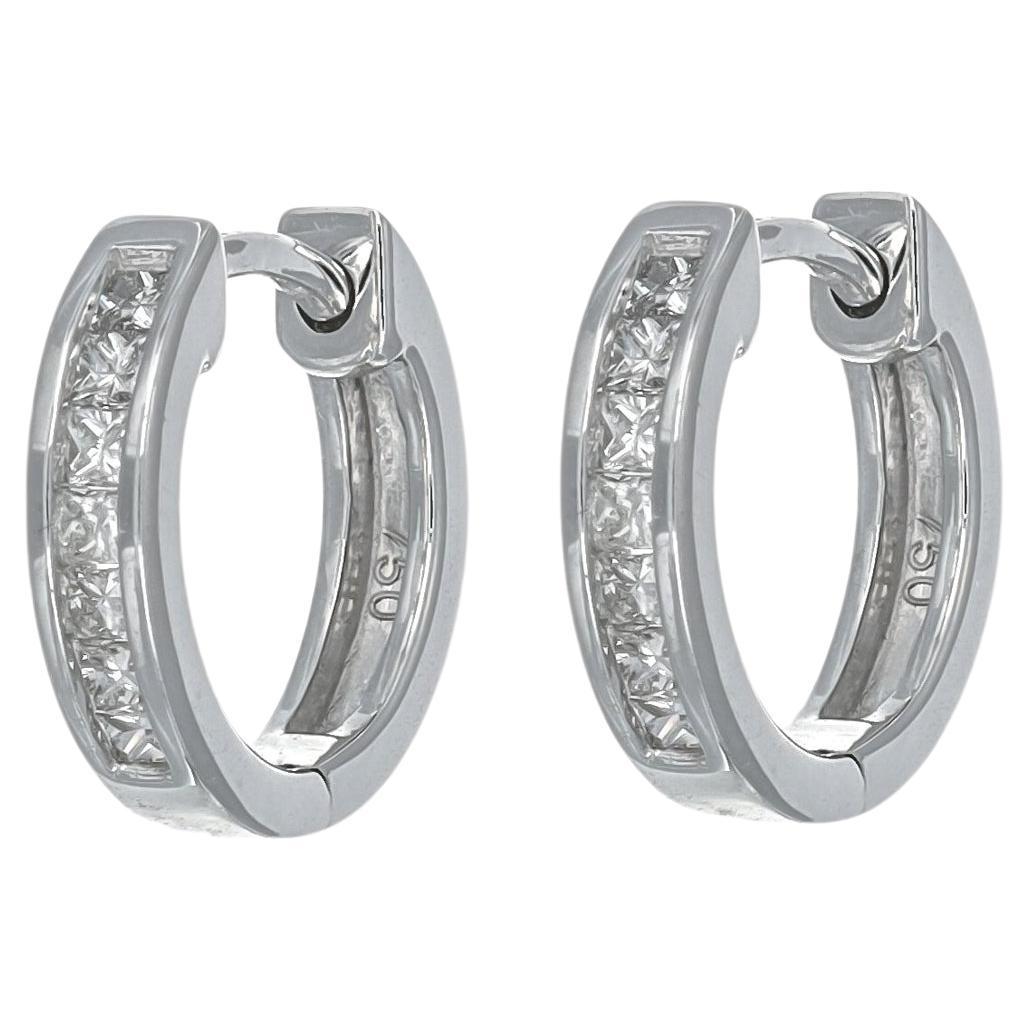 Natural Diamond Hoops 0.27 cts 18 Karat White Gold Hoop Huggie Earrings For Sale