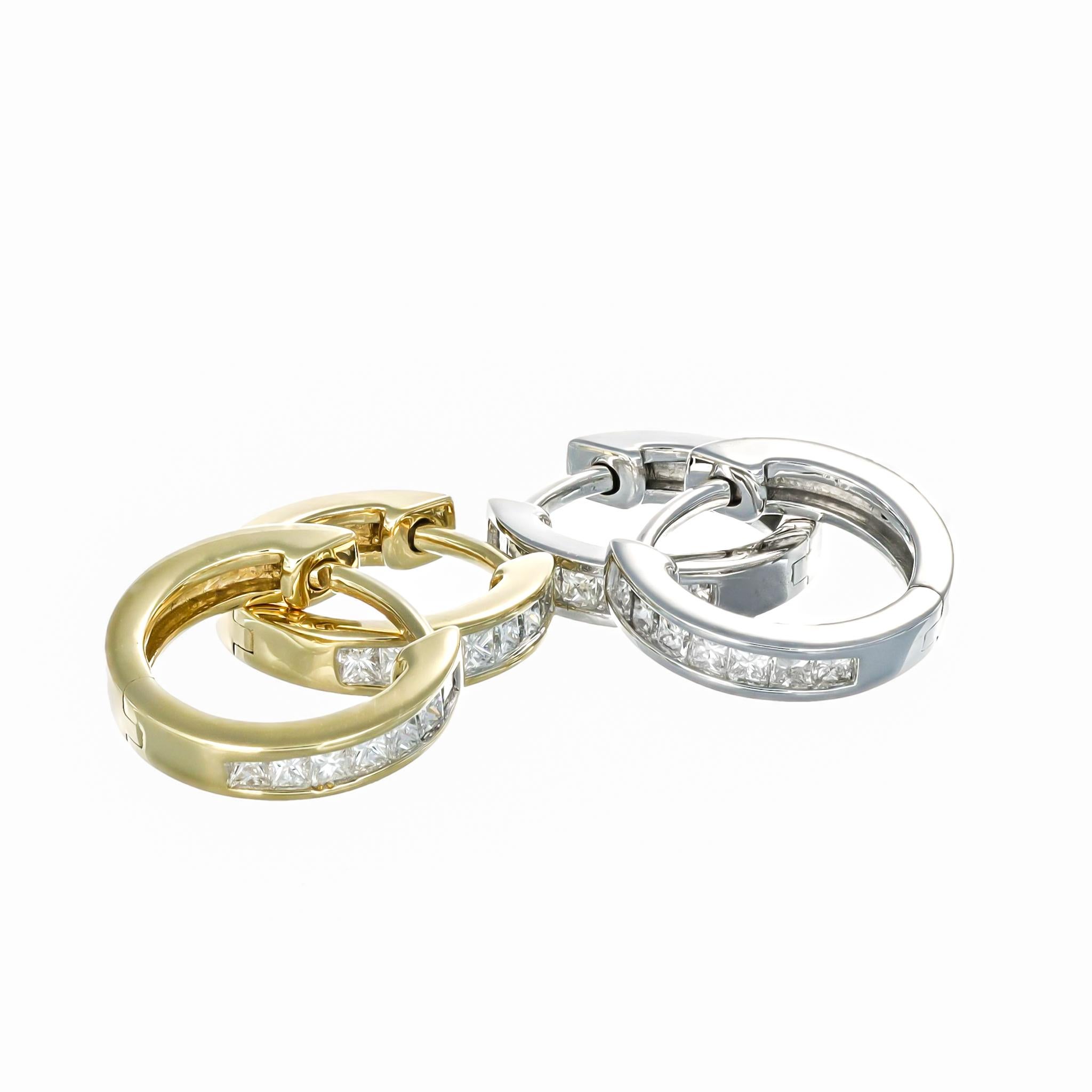 Princess Cut Natural Diamond Hoops 0.27 cts 18 Karat Yellow Gold Hoop Huggie Earrings For Sale