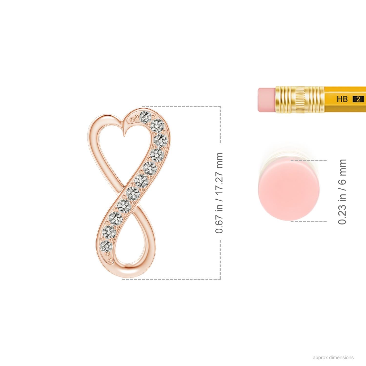 Designed with a hidden bale, this contemporary pendant features a heart frame that extends to form a stunning infinity. Shimmering diamonds partially accentuate the curves of this infinity heart pendant. It is skillfully crafted in 14k rose