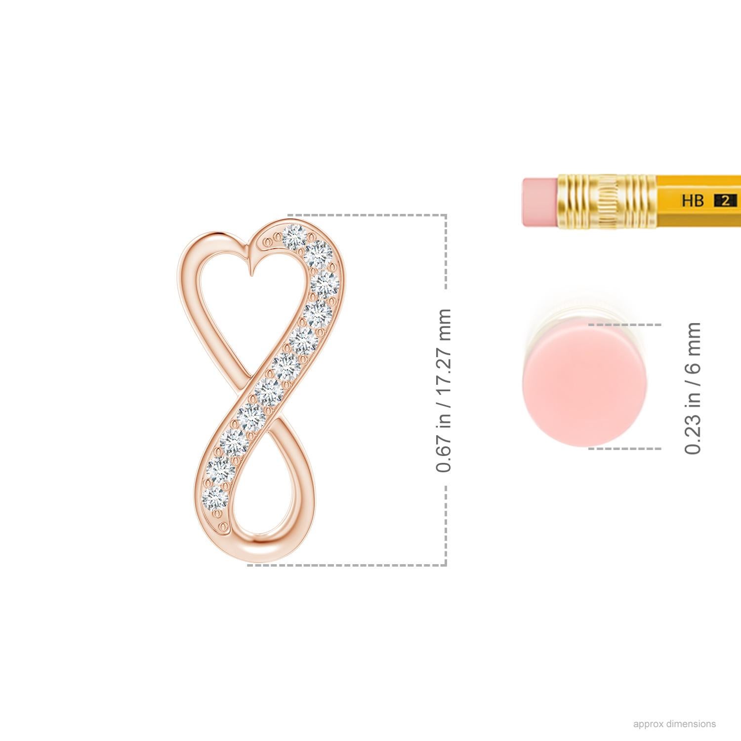 Designed with a hidden bale, this contemporary pendant features a heart frame that extends to form a stunning infinity. Shimmering diamonds partially accentuate the curves of this infinity heart pendant. It is skillfully crafted in 14k rose
