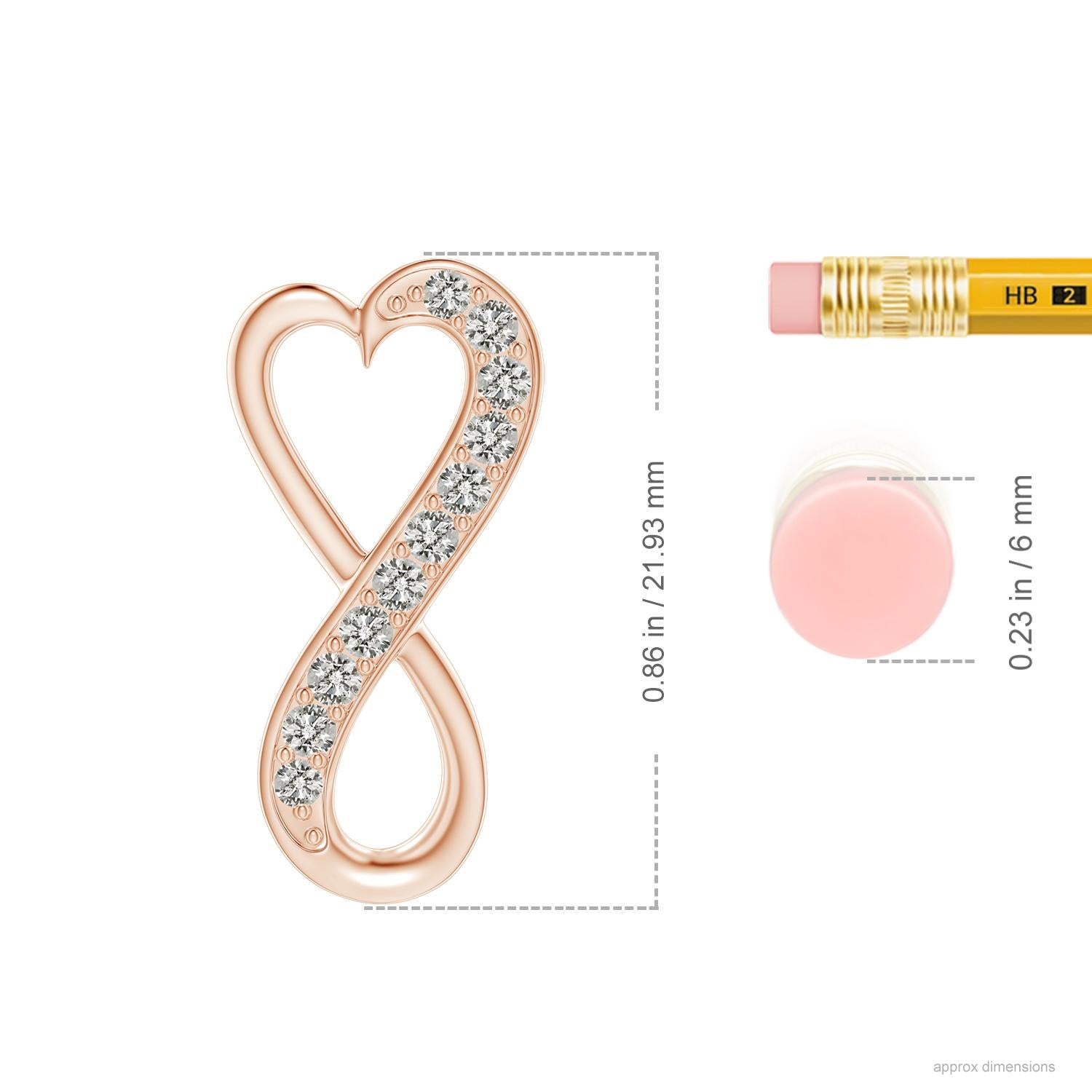 Designed with a hidden bale, this contemporary pendant features a heart frame that extends to form a stunning infinity. Shimmering diamonds partially accentuate the curves of this infinity heart pendant. It is skillfully crafted in 14k rose