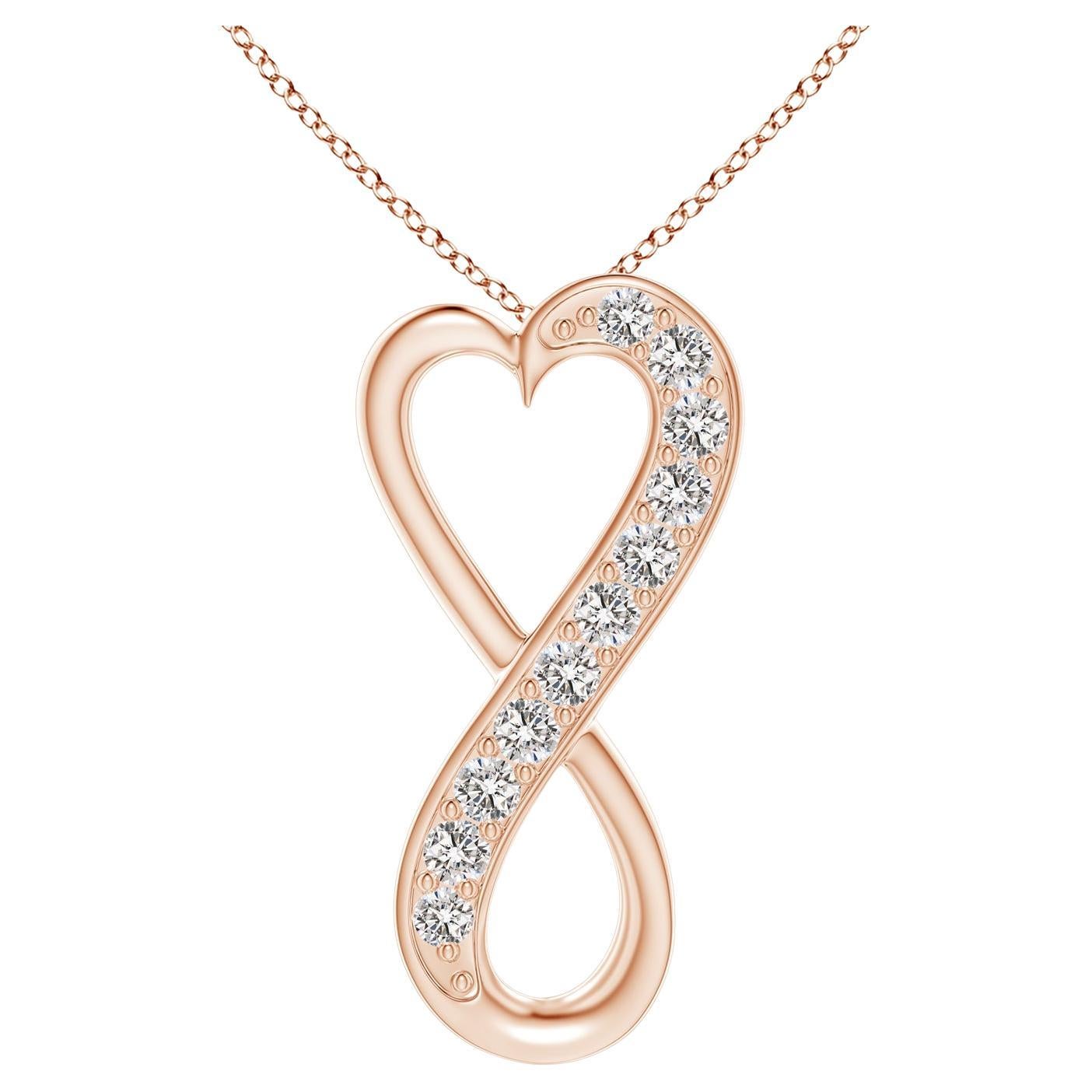 ANGARA Pendentif cœur Infinity en or rose 14 carats avec diamants naturels de 0,2 carat poids total