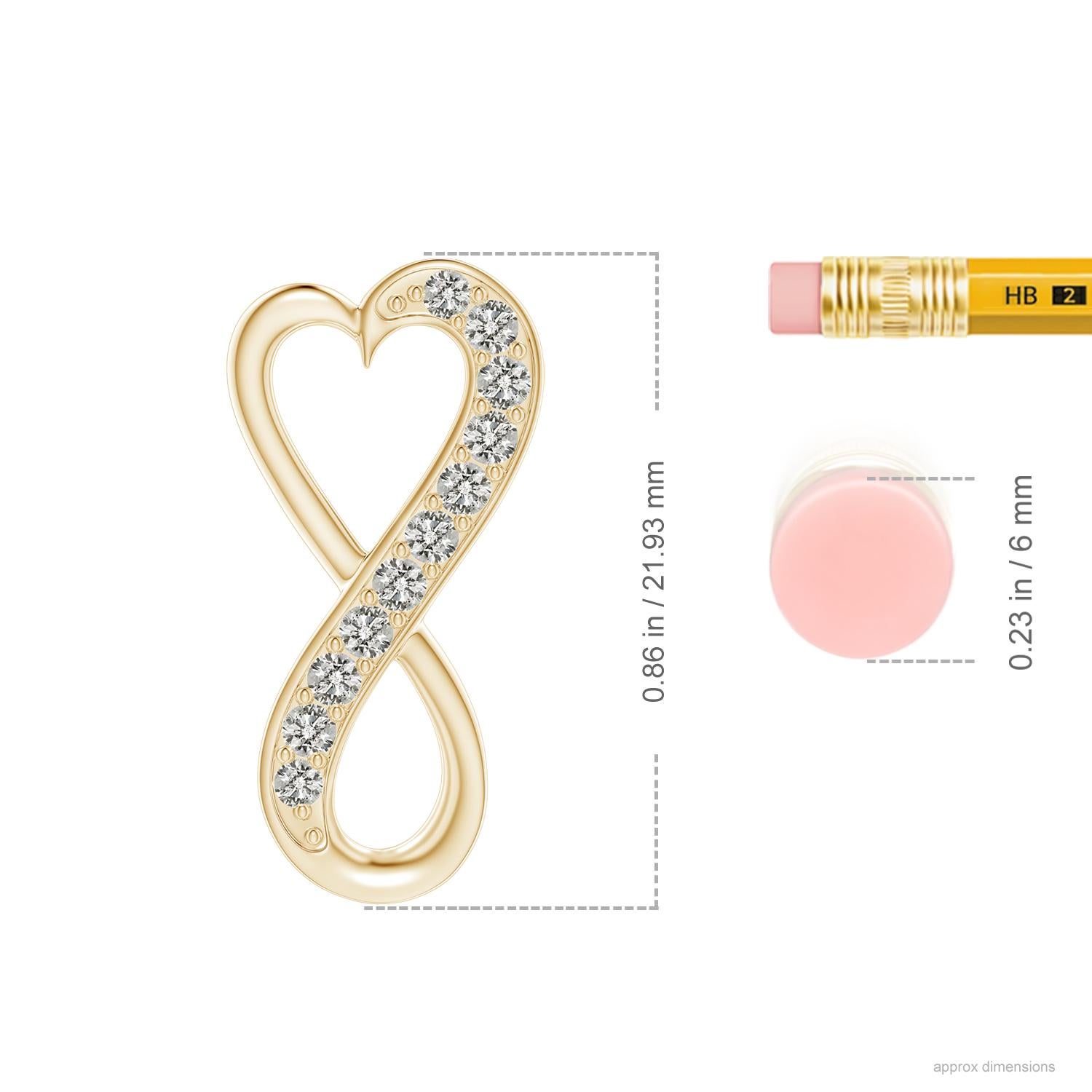 Designed with a hidden bale, this contemporary pendant features a heart frame that extends to form a stunning infinity. Shimmering diamonds partially accentuate the curves of this infinity heart pendant. It is skillfully crafted in 14k yellow