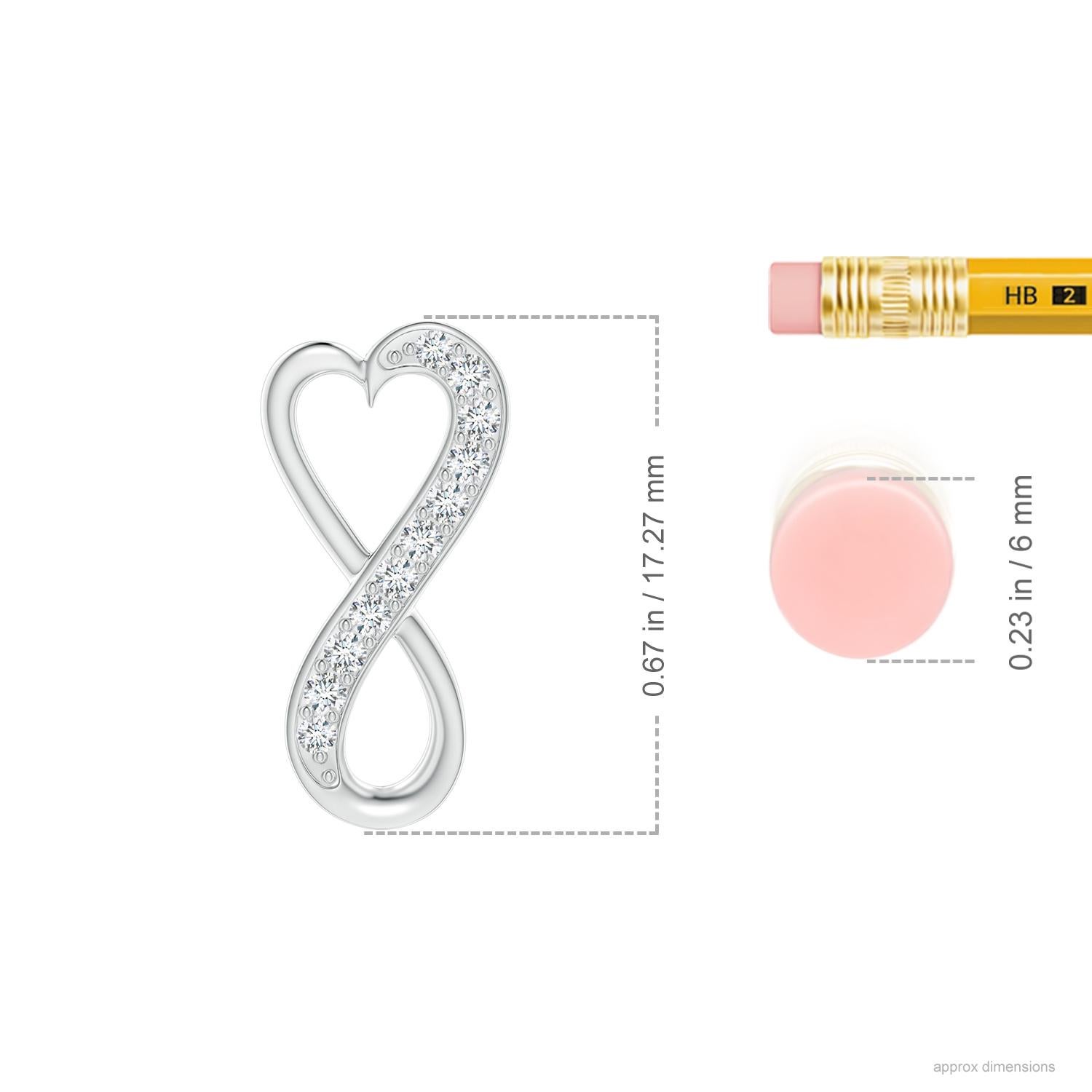 Designed with a hidden bale, this contemporary pendant features a heart frame that extends to form a stunning infinity. Shimmering diamonds partially accentuate the curves of this infinity heart pendant. It is skillfully crafted in patinum.
Diamond