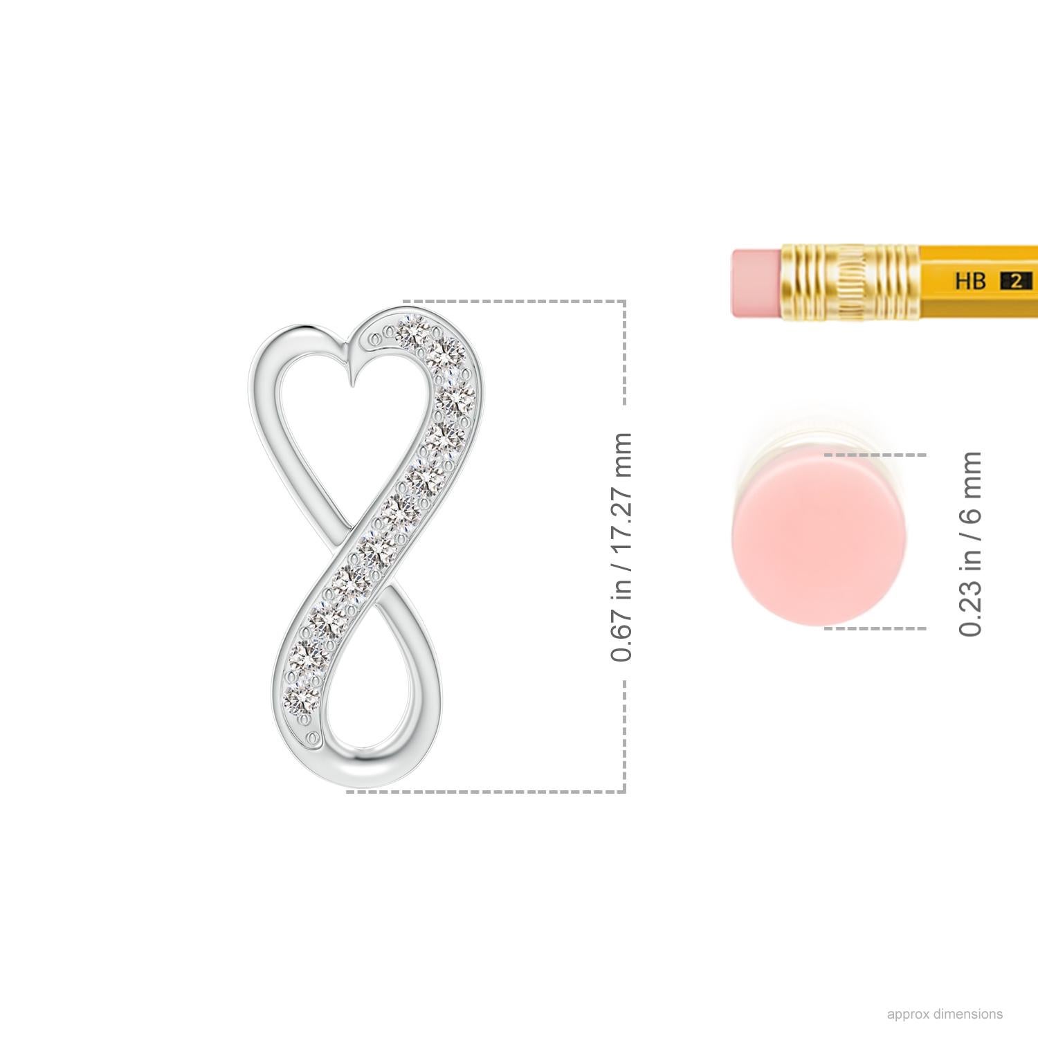 Designed with a hidden bale, this contemporary pendant features a heart frame that extends to form a stunning infinity. Shimmering diamonds partially accentuate the curves of this infinity heart pendant. It is skillfully crafted in patinum.
Diamond