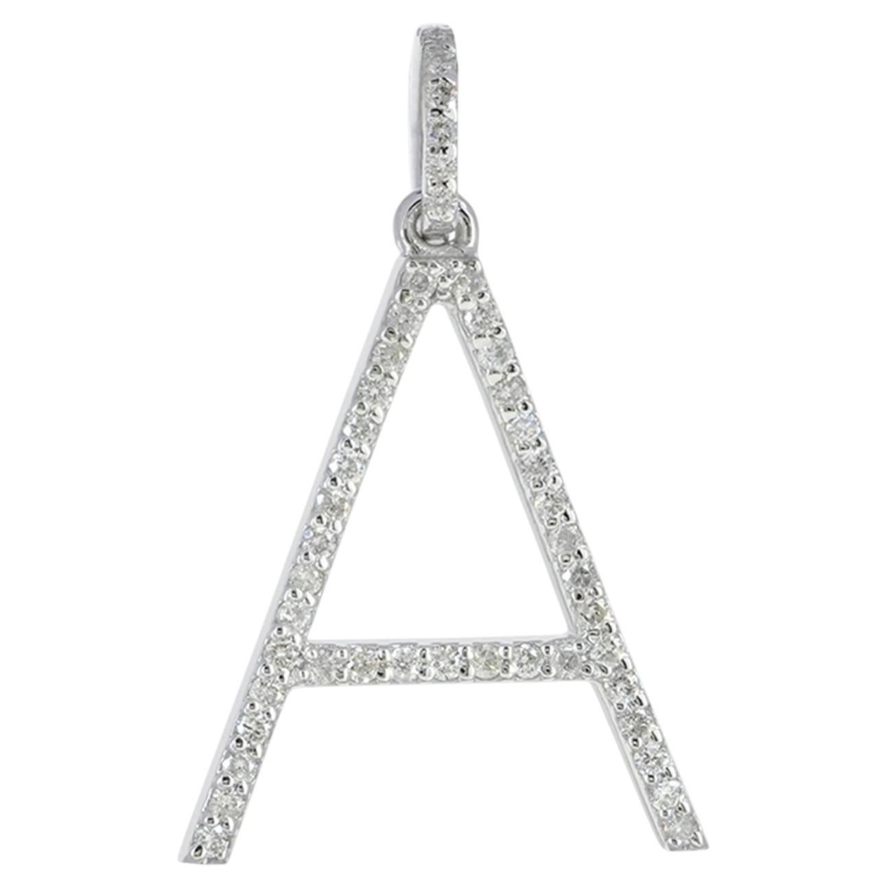 Natural Diamond Initial A Charm 14k White Gold Fine Pendant Jewelry Unisex For Sale