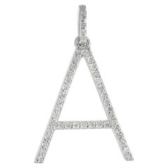 Natural Diamond Initial A Charm 14k White Gold Fine Pendant Jewelry Unisex