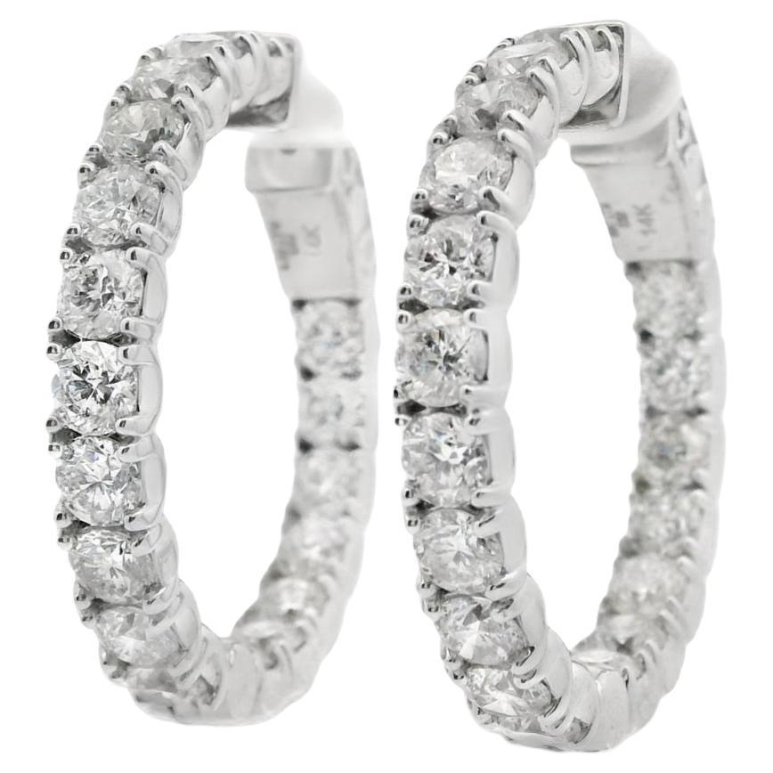 Natural Diamond Inside-Out Hoop Earrings 8.50 Carats in 14K White Gold