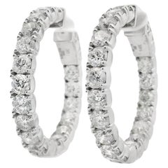 Natural Diamond Inside-Out Hoop Earrings, 8.50 Carats in 14K White Gold