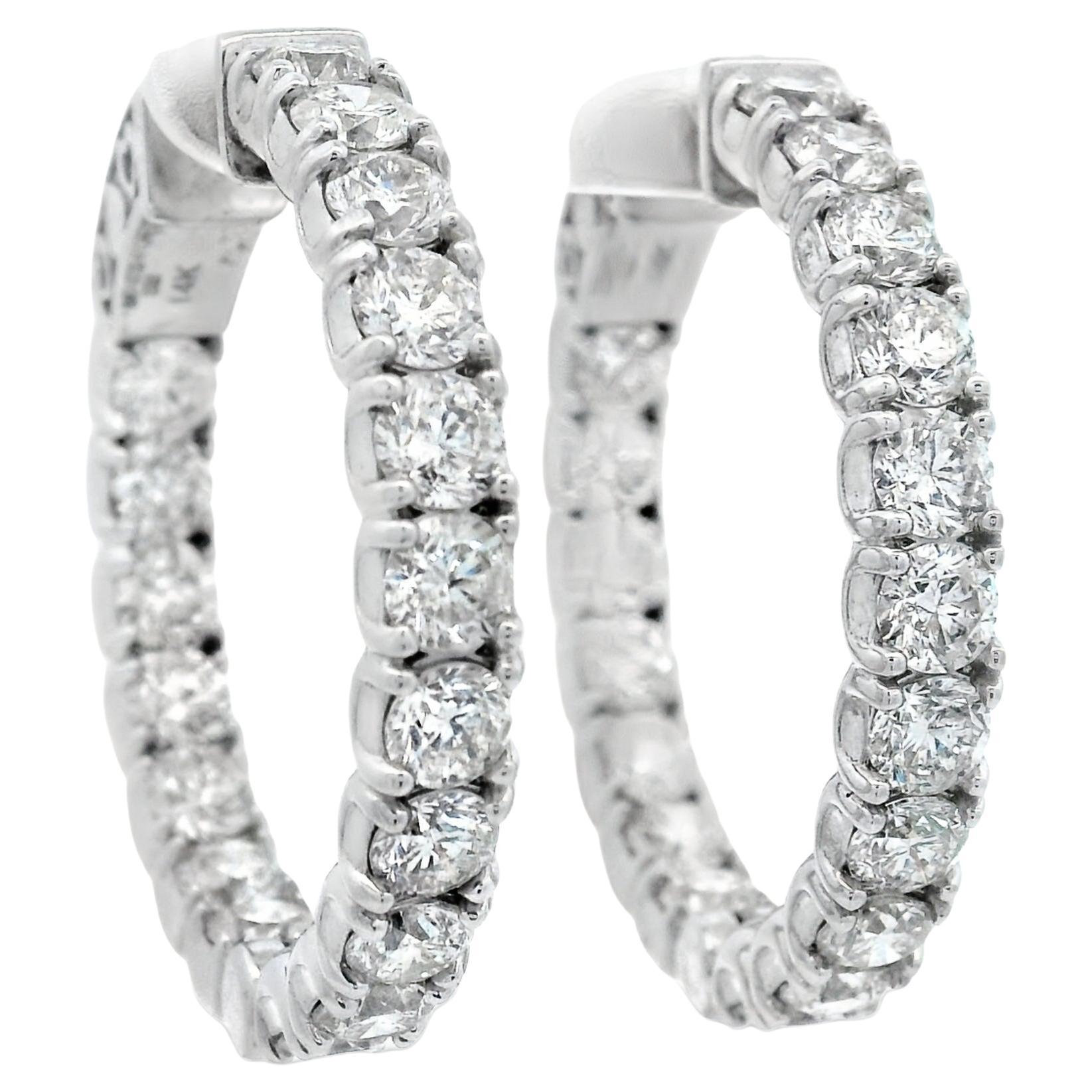 Natural Diamond Inside-Out Hoop Earrings 8.50 Carats in 14K White Gold