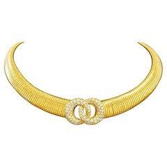 Collier ras du cou souple à double cercle imbriqué en or jaune 18 carats et diamants naturels