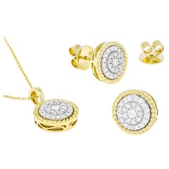 Natural Diamond Jewelry Set, 18 Karat Two Tone Gold Jewelry Earring Pendant Set