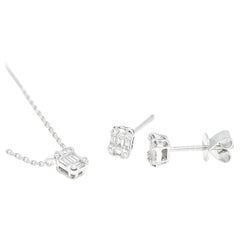Natural Diamond Jewelry Set, 18KT White Gold Pendant and Earring Set