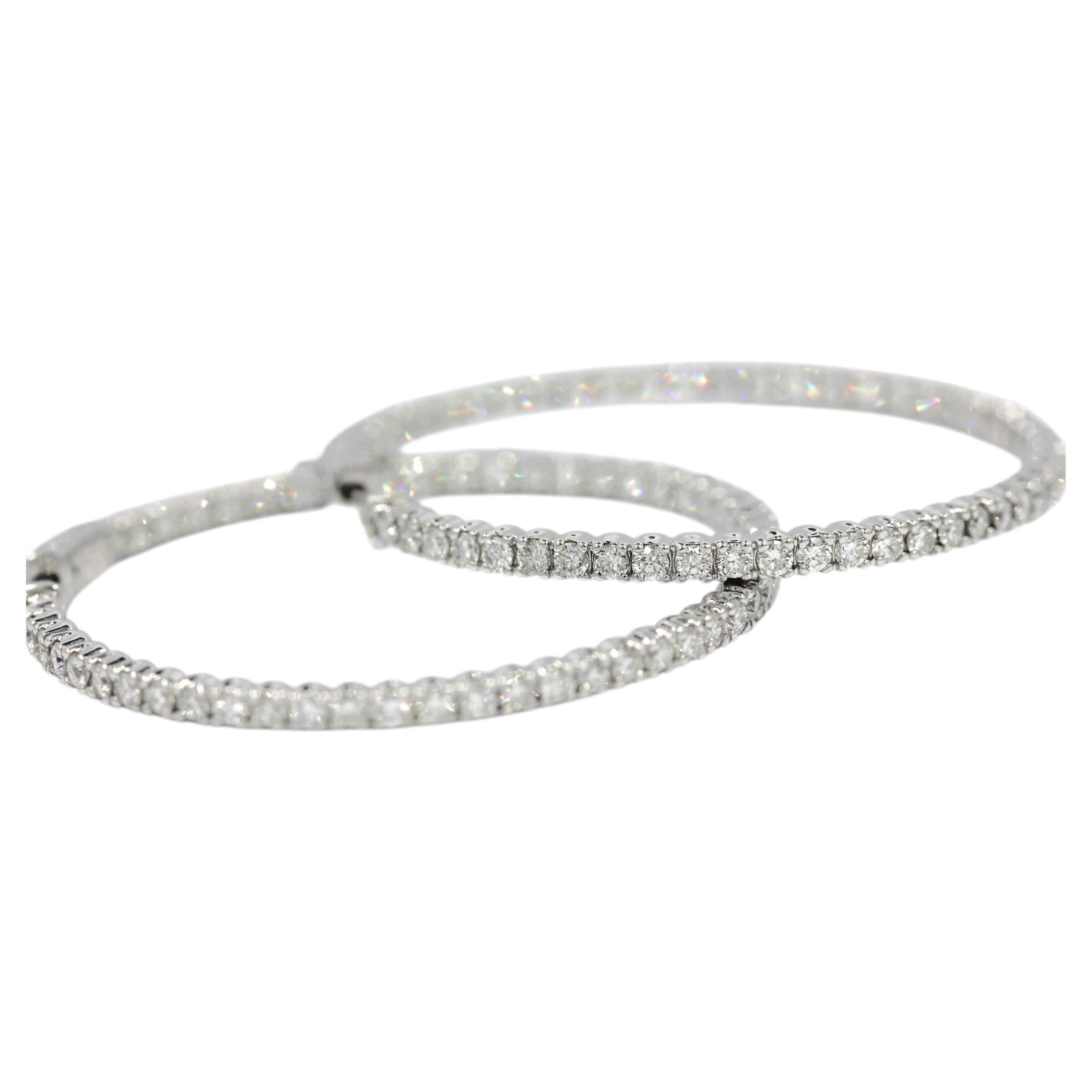 Natural Diamond Jumbo Hoop Earrings 14K White Gold Round Cut 5.01 CTW VS E/F