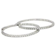 Natural Diamond Jumbo Hoop Earrings 14K White Gold Round Cut 5.01 CTW VS E/F