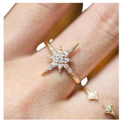 Natural Diamond large Starburst Ring Band Handmade Jewelry Valentines gift