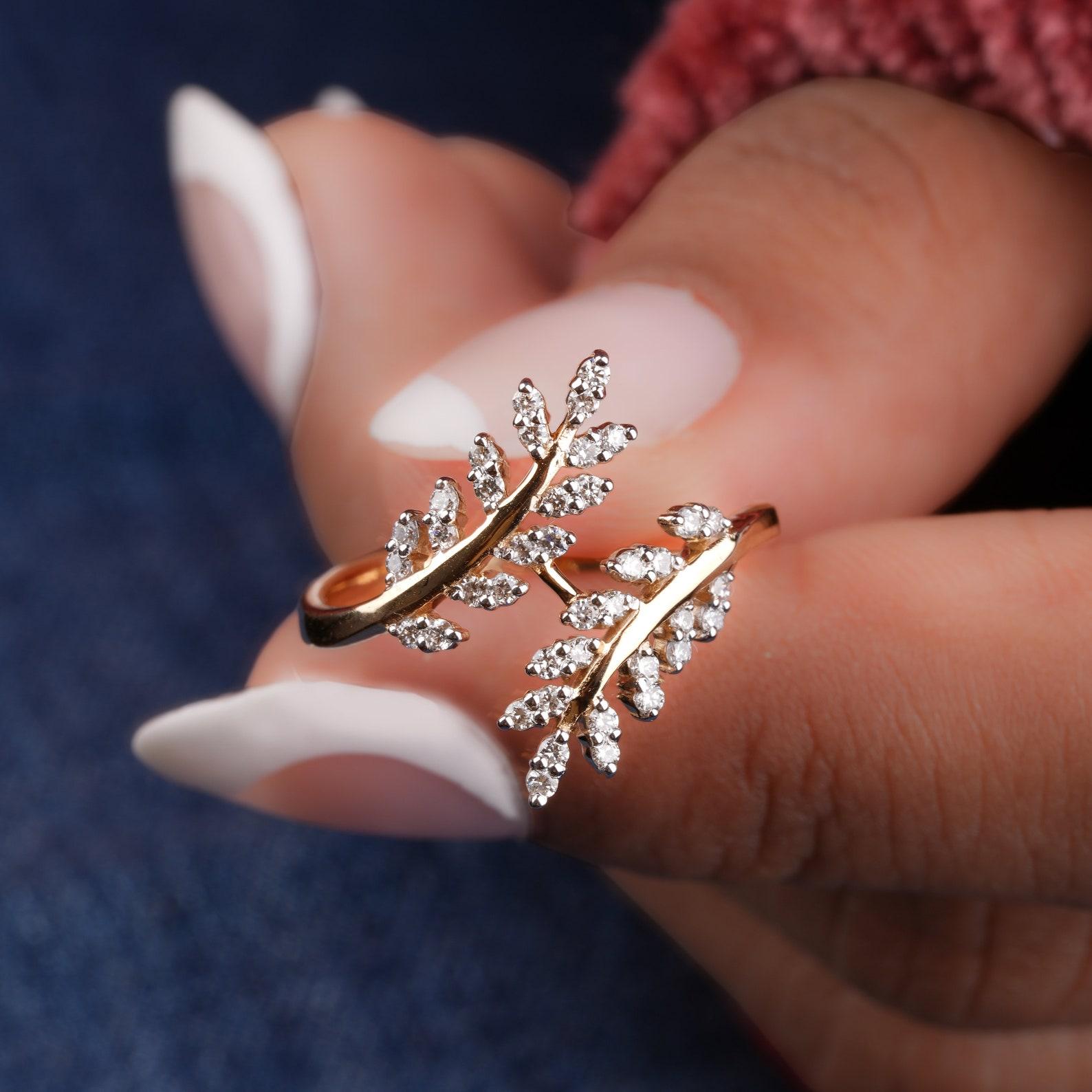 Natural Diamond Leaf Ring 14k Gold Olive Branch Engagement Ring Anniversary Gift

Diamond weight: 0.30 CT
Number Of Diamonds: 40

A P P R O X T I M E

All items are custom made to order. Our approx time is about 6 - 10 business days. This can change
