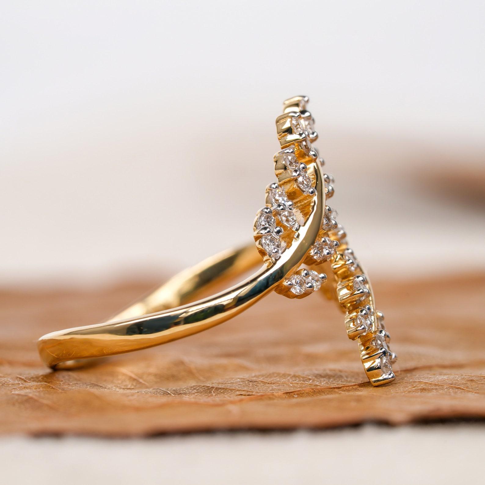 Natural Diamond Leaf Ring 14k Gold Olive Branch Engagement Ring Anniversary Gift For Sale 2